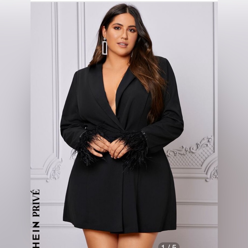 Black blazer dress with fur arms .Never Worn!!